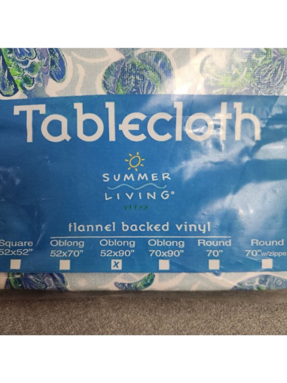 Summer Living Blue Flannel Backed Vinyl Tablecloth 1pc 52" x 90" Oblong NEW Oval - Picture 3 of 7